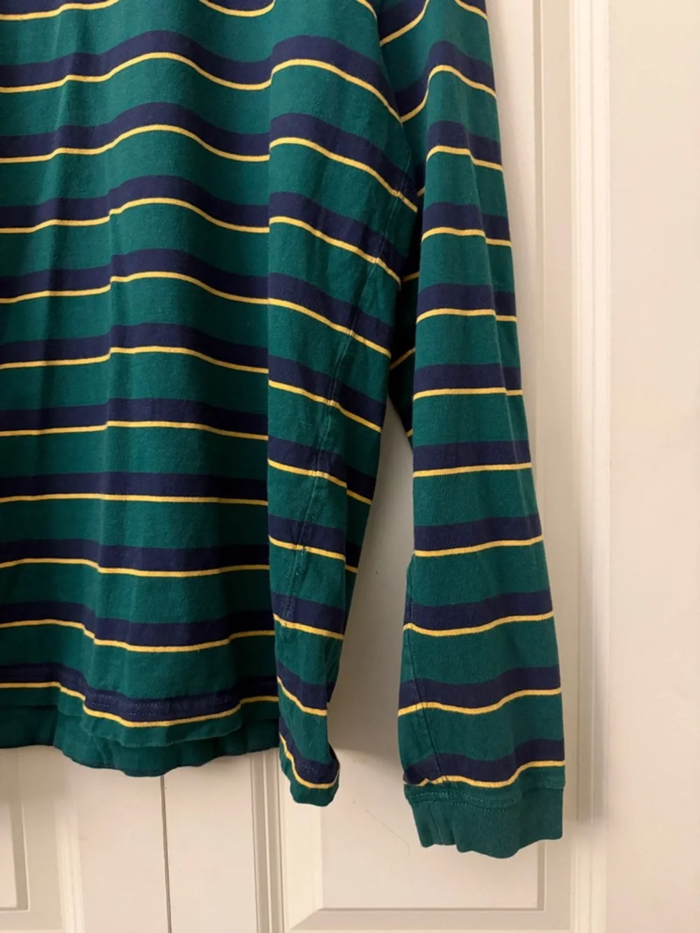 💜J.Crew Striped Long Sleeve Shirt – Green & Navy | Size M
